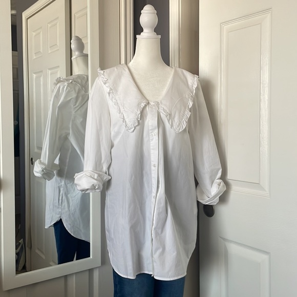 H&M oversized white ruffle button down shirt - Picture 3 of 7